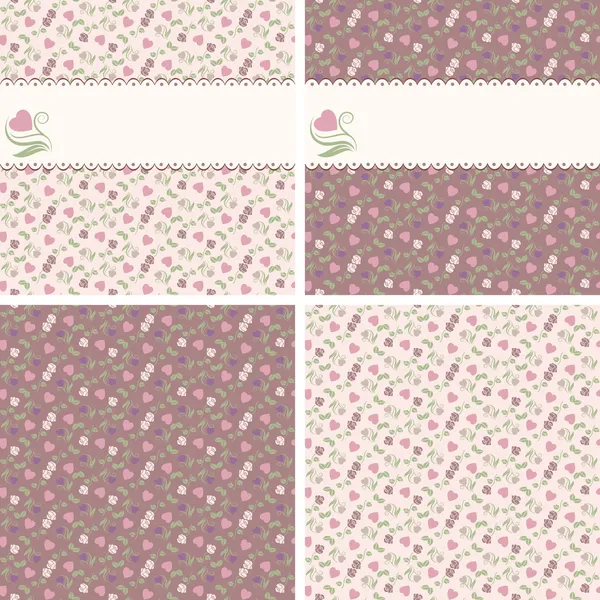 Valentine seamless patterns with hearts and roses — Stock Vector
