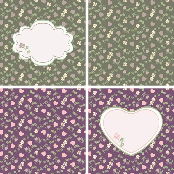 Valentine seamless patterns with hearts and roses — Stock Vector