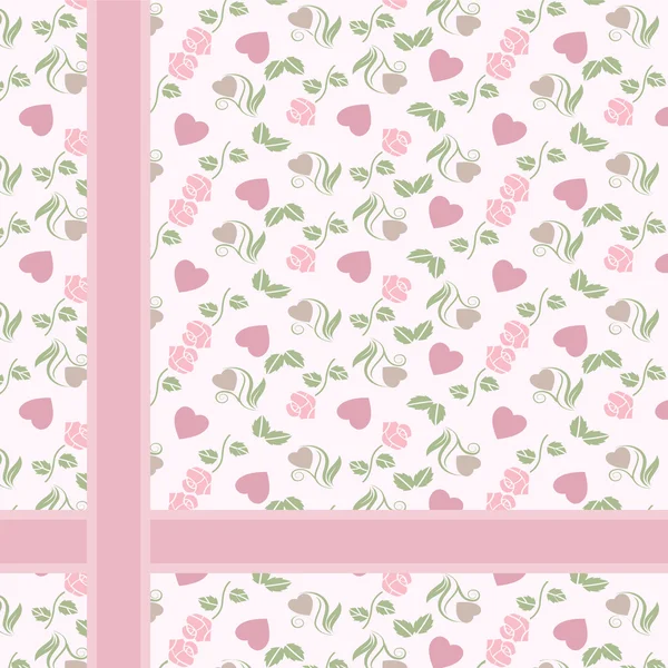 Valentijn patroon met hartjes en rozen — Stockvector