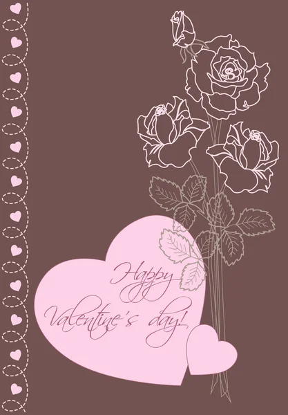 Valentinstag-Karte mit Rosen und Herzen — Stockvektor