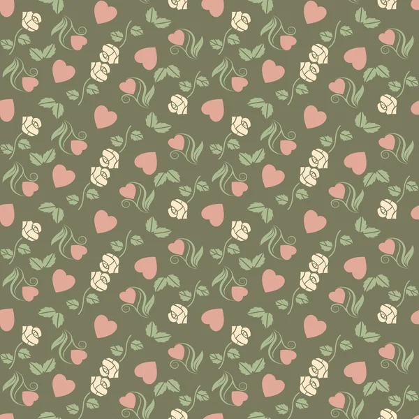 Valentine seamless pattern with hearts and roses — Stock Vector