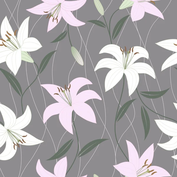 Seamless wallpaper with lily flowers — Stock Vector