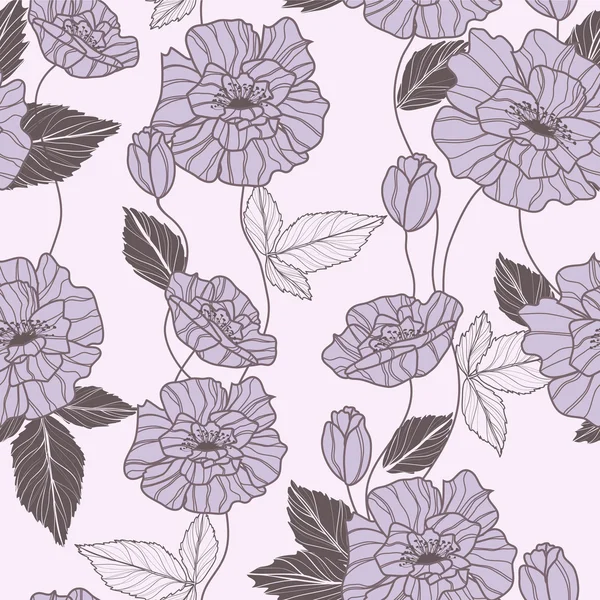 ケシの花を持つシームレスなベクター パターン — ストックベクタ