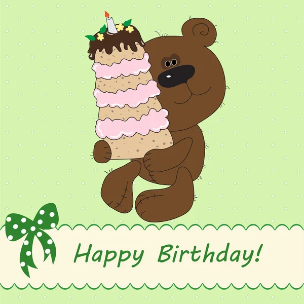 Carino orso portando torta di compleanno — Foto Stock