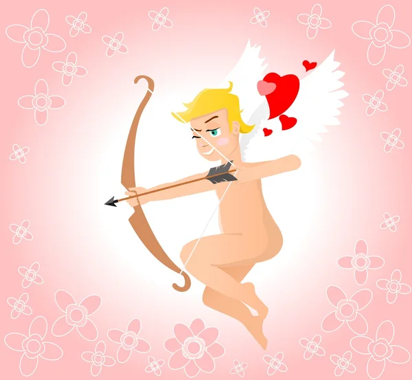 Valentine with Little cupid with bow — Stock Vector