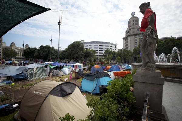 stock image Occupy demonstration on Plaza Catalunya in Barcelona, Spain.