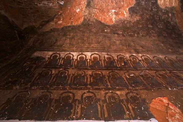 Freskó a Tetigu templomban-Nyaung U (Bagan-mianmari régészeti lelőhely ( — Stock Fotó