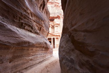 The Treasury in Petra - the famous temple of Indiana Jones in Jordan seen from the Siq clipart