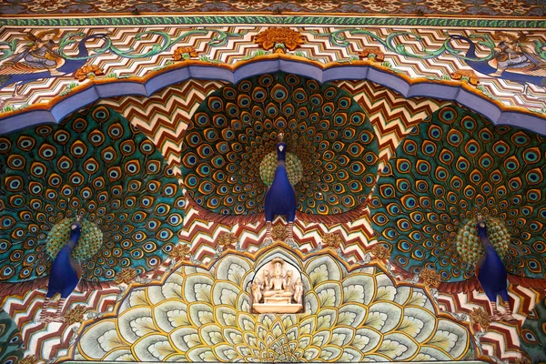 stock image DECORATIONS WITH PEACOCKS IN CITY PALACE IN JAIPUR - INDIA