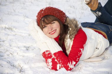 Portrait of happy smiling girl in winter clipart