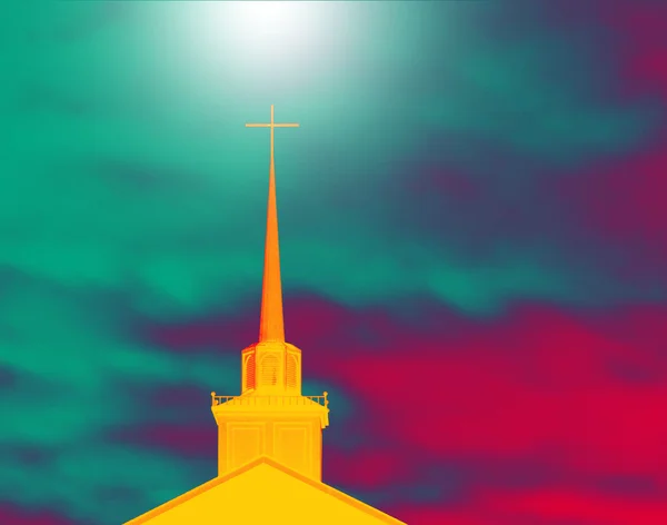 Kerk toren met cross - verlicht — Stockfoto