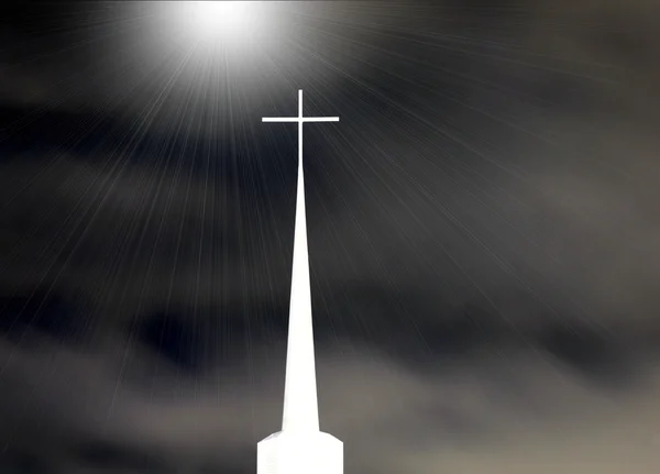 Церковный шпиль с крестом — стоковое фото