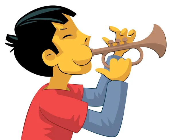 Trumpet player teenage boy — Stock Vector