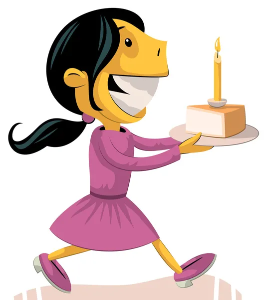 女の子もたらすの誕生日ケーキ — ストックベクタ