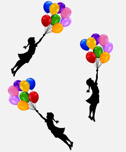 Fata zboară pe baloane — Vector de stoc