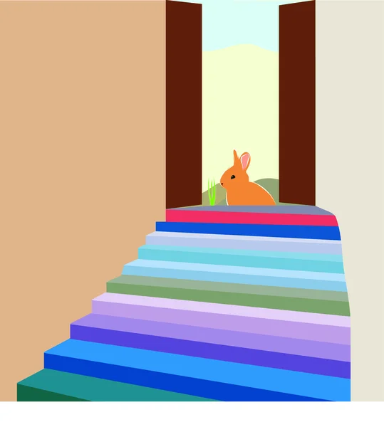 Easter rabbit on the stairs — Stock Vector