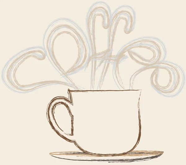 一杯のコーヒー、単語コーヒーの形のペア — ストックベクタ