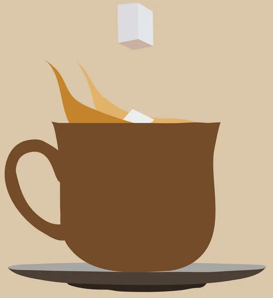 З чашкою гарячого напою, падаючі шматки цукру розпилюють рідину — стоковий вектор