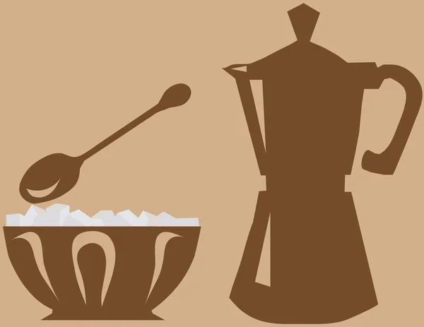 Sucre-bol, cuillère, pichet pour café — Image vectorielle