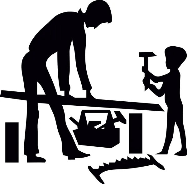 Vater und Sohn arbeiten mit Werkzeugen — Stockvektor