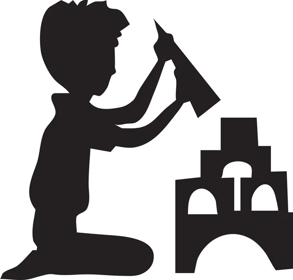 Chłopiec buduje bloki projekt domu — Wektor stockowy