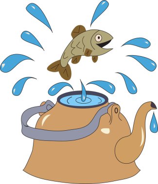 Fish jumps out of the kettle with water splashing water clipart