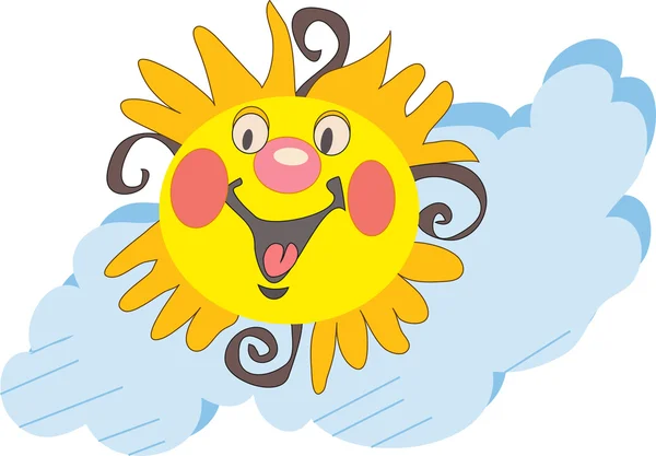 Smiling sun in the cloud on a clear summer day — Stock Vector
