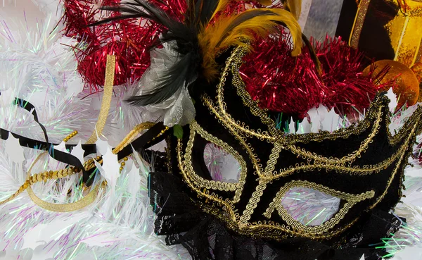 Carnival mask and Christmas decorations — Stock Photo, Image
