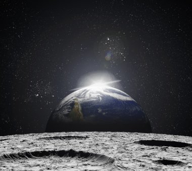 Ay'nın yüzeyinden evrenin görünümü. Soyut illustrat