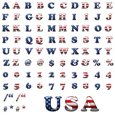 Exclusive collection letters set with american stars and stripes clipart