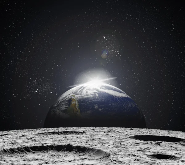 Vista dell'Universo dalla superficie lunare. Illustrato astratto — Foto Stock