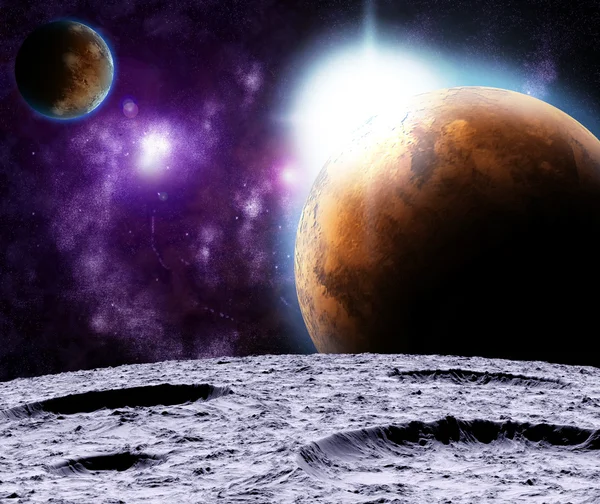 Pohled na vesmír od povrchu Měsíce. abstraktní ilustrátoři — Stock fotografie