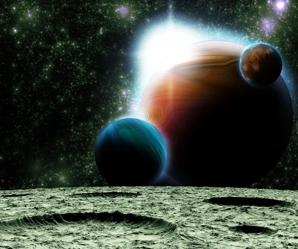 Widok z uniwersum od powierzchni Księżyca. Streszczenie illustrat — Zdjęcie stockowe