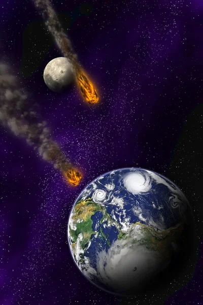 Ataque del asteroide en el planeta en el universo. Resumen i —  Fotos de Stock