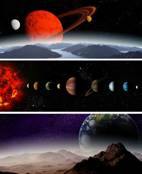 Ілюстрована діаграма, що показує порядок планет у нашій Сонячній системі — стокове фото