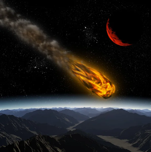 stock image Attack of the asteroid on the planet in the universe. Abstract i