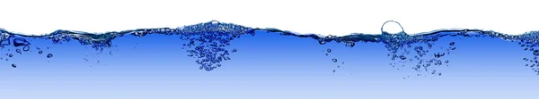 Elszigetelt víz fröccsenő panoráma buborékok és vízcseppek - — Stock Fotó