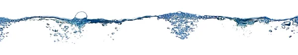 Elszigetelt víz fröccsenő panoráma buborékok és vízcseppek - — Stock Fotó