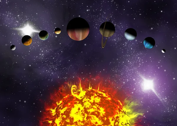 Güneş bizim sy içinde gezegenler sırasını gösteren resimli diyagramı — Stok fotoğraf