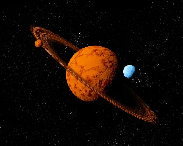Planeta z pierścieniem i księżyce. streszczenie tło kosmosu. ja — Zdjęcie stockowe