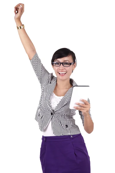 Успешная деловая женщина с планшетом iPad — стоковое фото