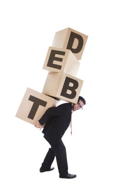 Isolated Asian businessman carrying debt clipart