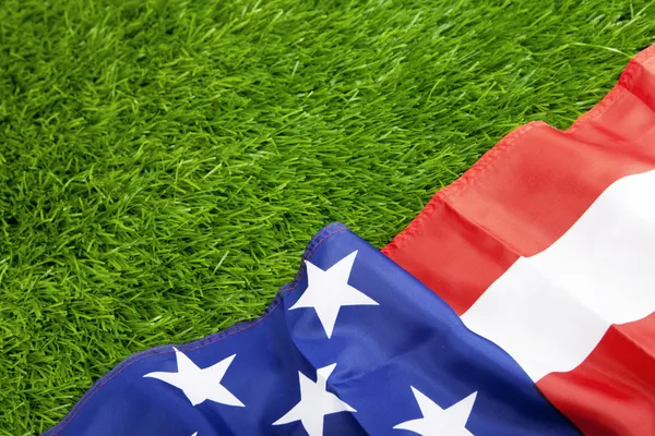 在绿色草地上的美国国旗 — 图库照片#