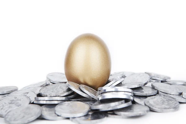 Golden egg with coins — Stock Photo, Image