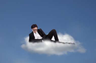 Cloud computing: Asian businessman working clipart