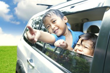 Asian Kids on a Road Trip clipart