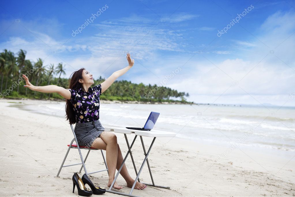 Happy businesswoman working outdoor