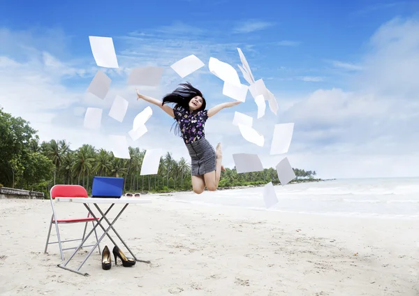 Jumping happy businesswoman — Stock Photo, Image