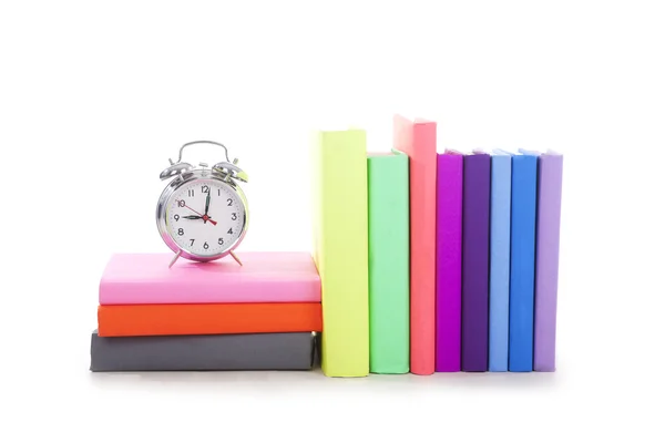 Books with alarm clock — Stock Photo, Image