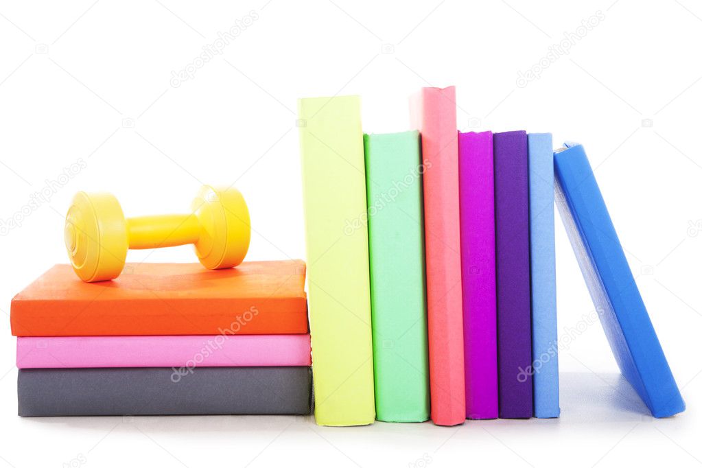 Sport books with dumbbell